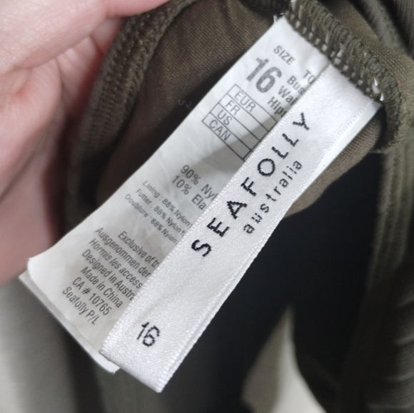 Seafolly Inka Rib Lace Up Maillot One Piece Swimsuit Dark Olive Women's US 12 - Picture 5 of 8